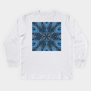 creative shades of turquoise blue floral fantasy in square format Kids Long Sleeve T-Shirt